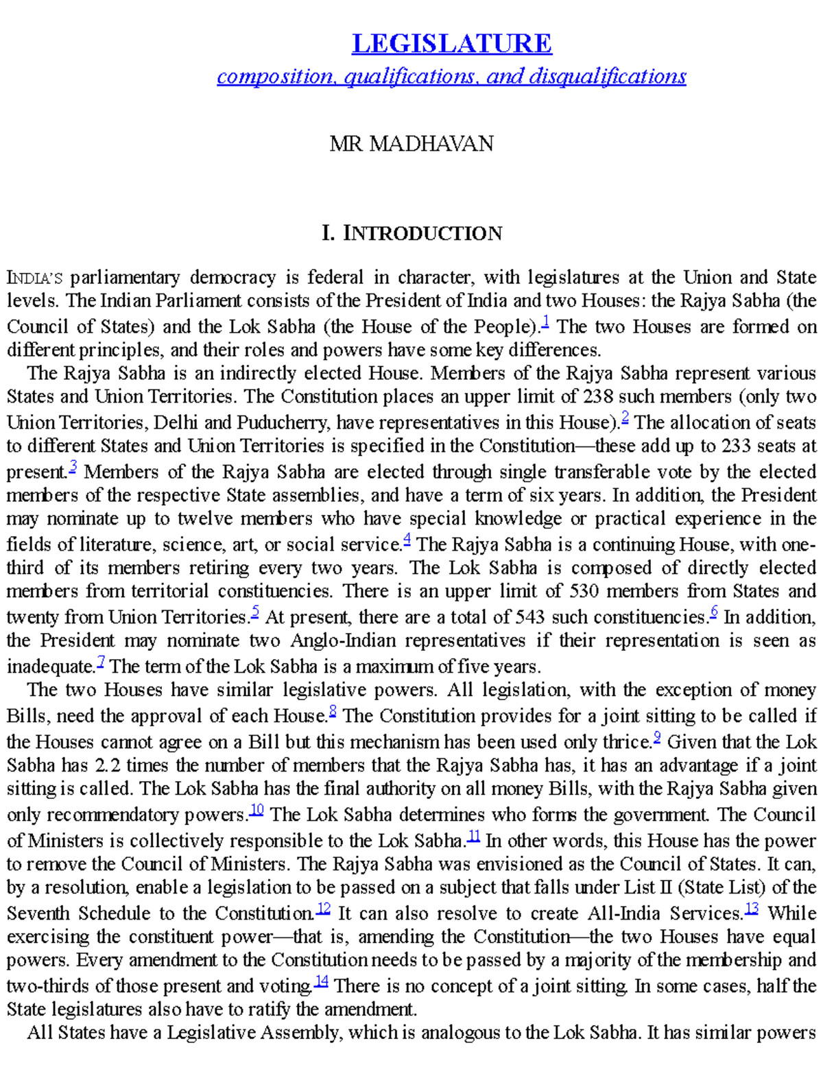 Legislature Composition, Qualifications & Disqualifications Overview ...