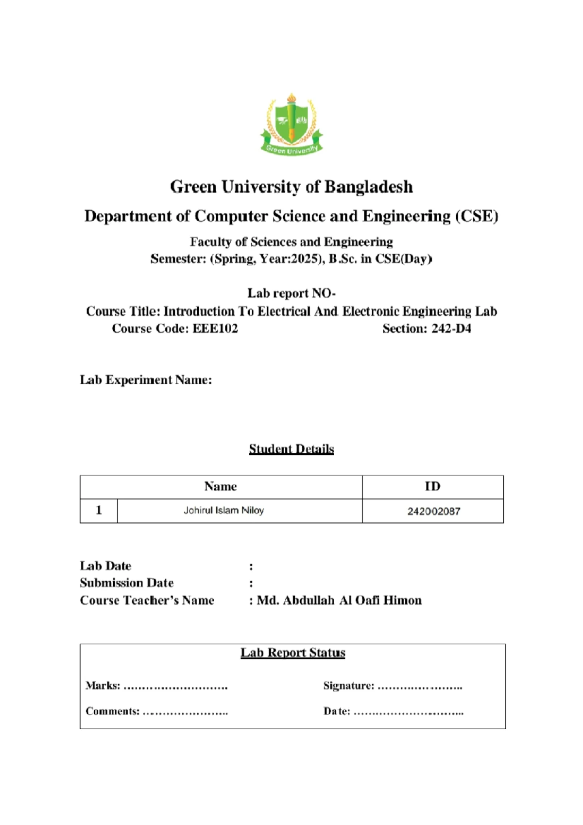 CSE-202 Lab Project Proposal Template for Digital Logic Design - Studocu