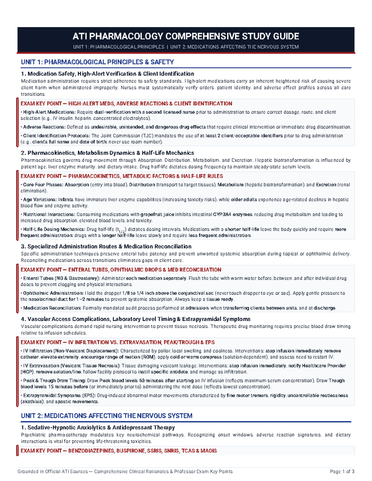 ATI PHARMACOLOGY COMPREHENSIVE STUDY GUIDE: UNITS 1 & 2 OVERVIEW - Studocu