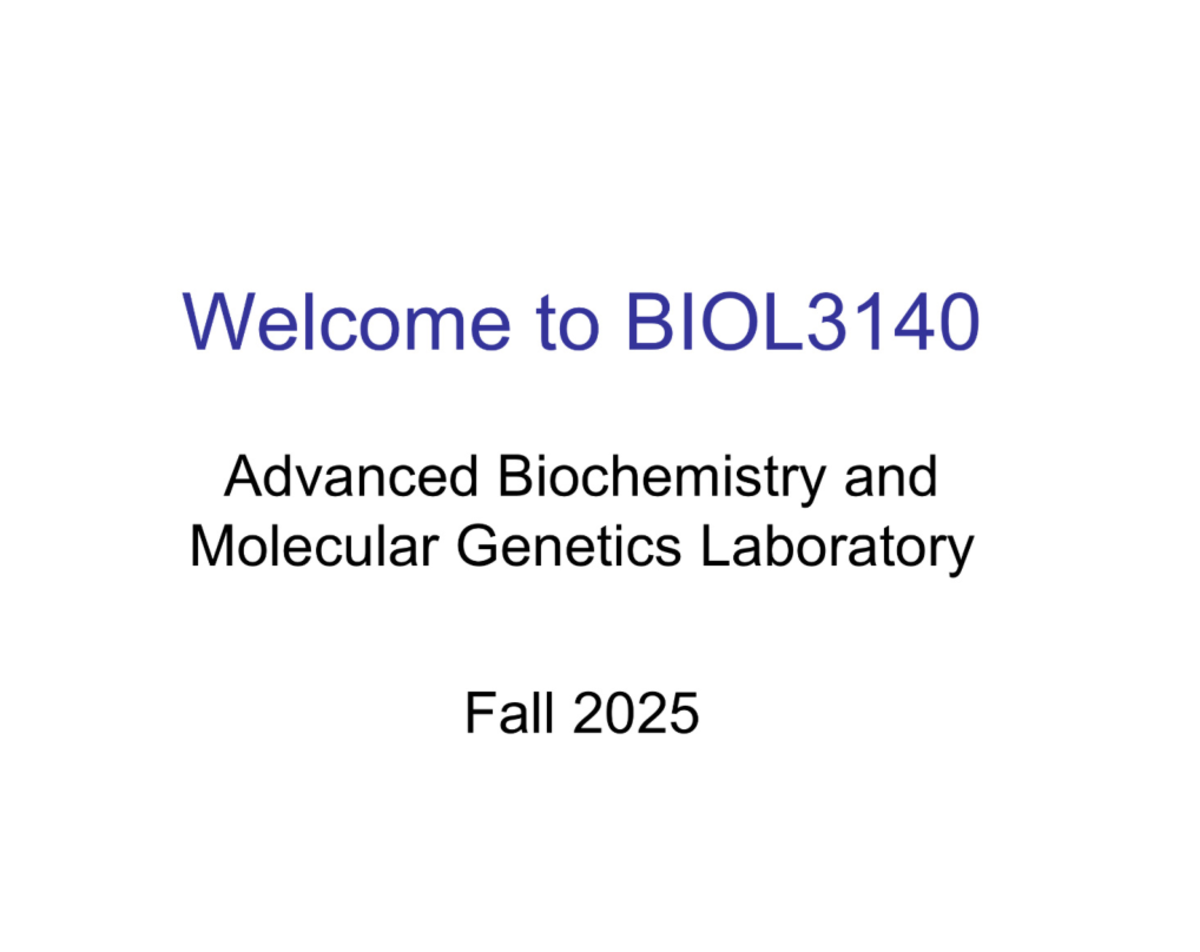 Lecture 1 2 - Bio152 - Welcome to BIOL3140 Advanced Biochemistry and ...