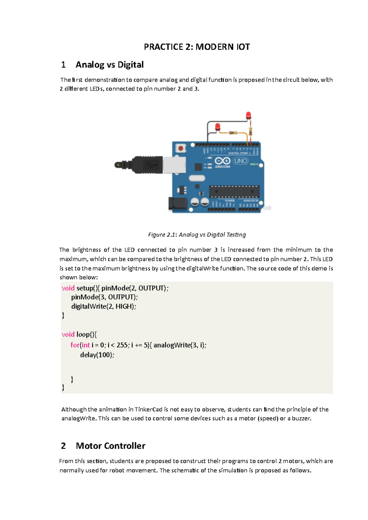 MIoT Ex02: Analog vs Digital Control in Arduino Robotics - Studocu