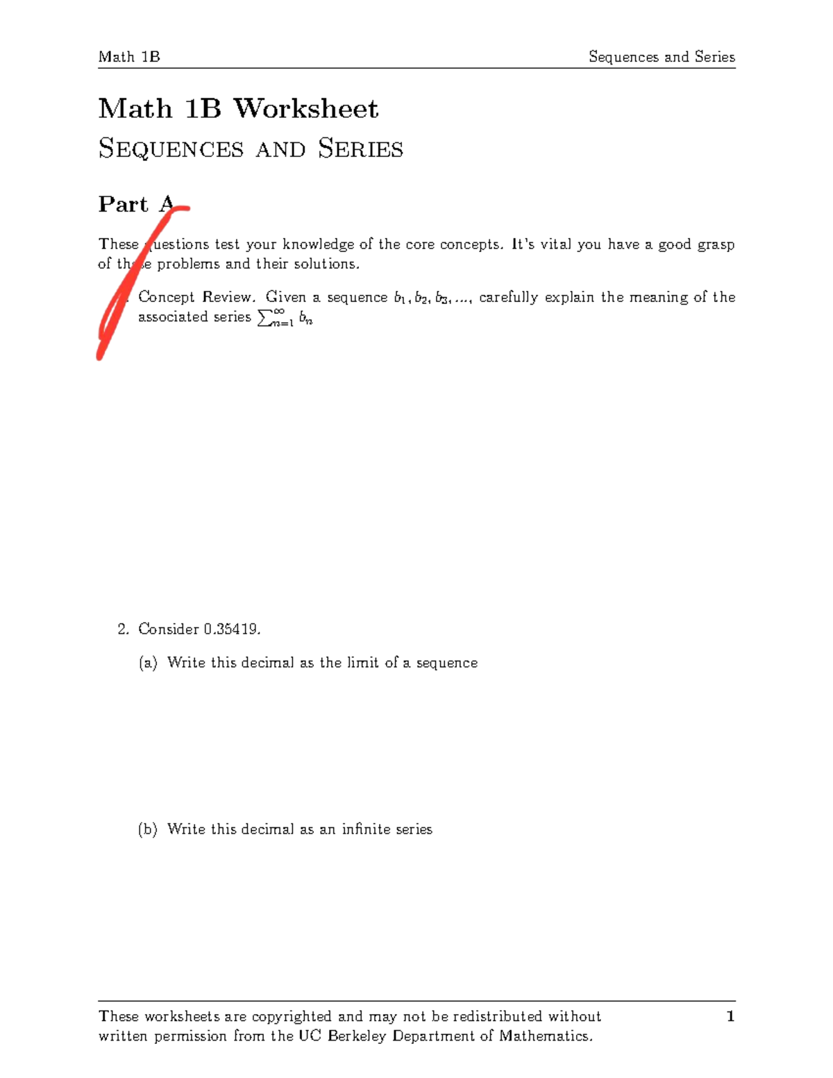 Math 1B Final Exam Worksheet: Sequences and Series Concepts - Studocu