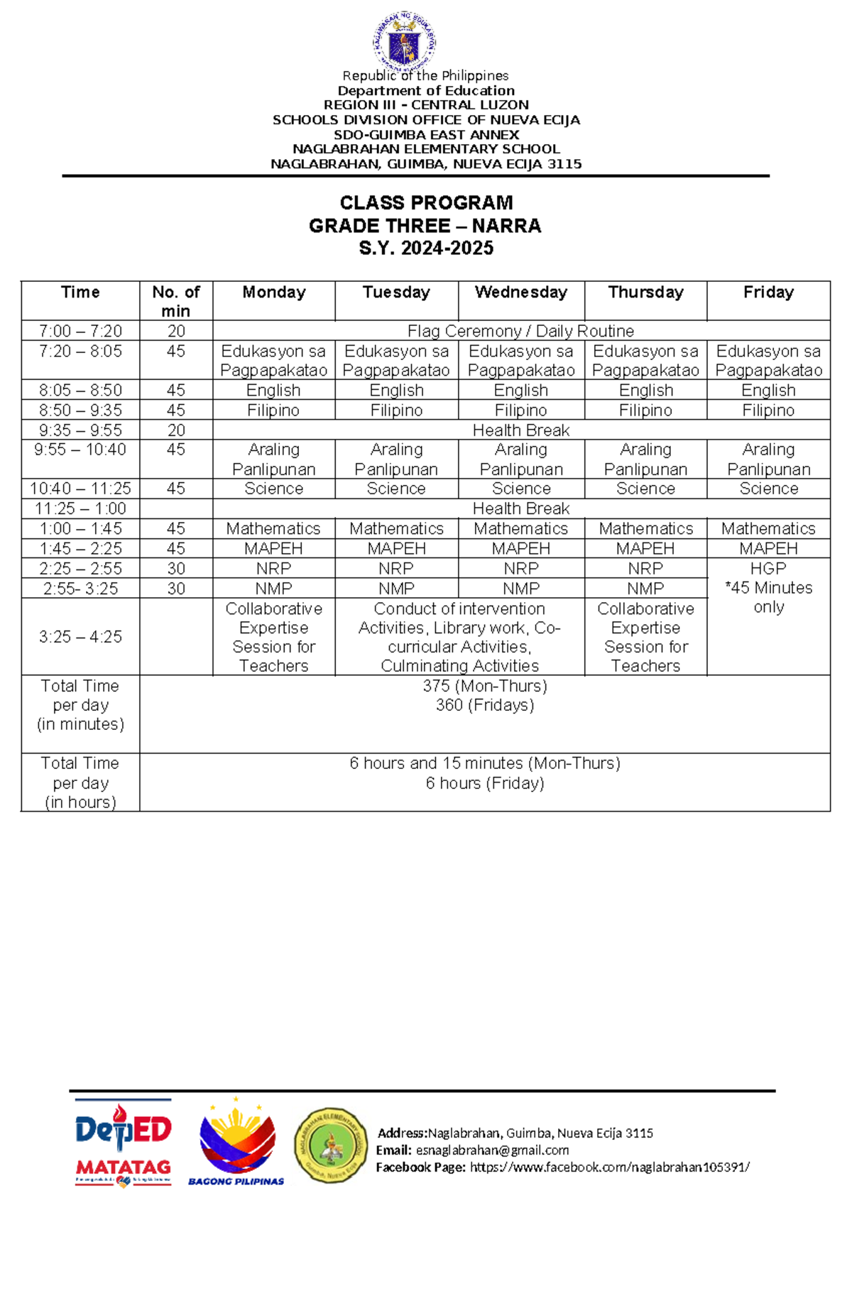 Class Program 24 25 - Republic of the Philippines Department of ...