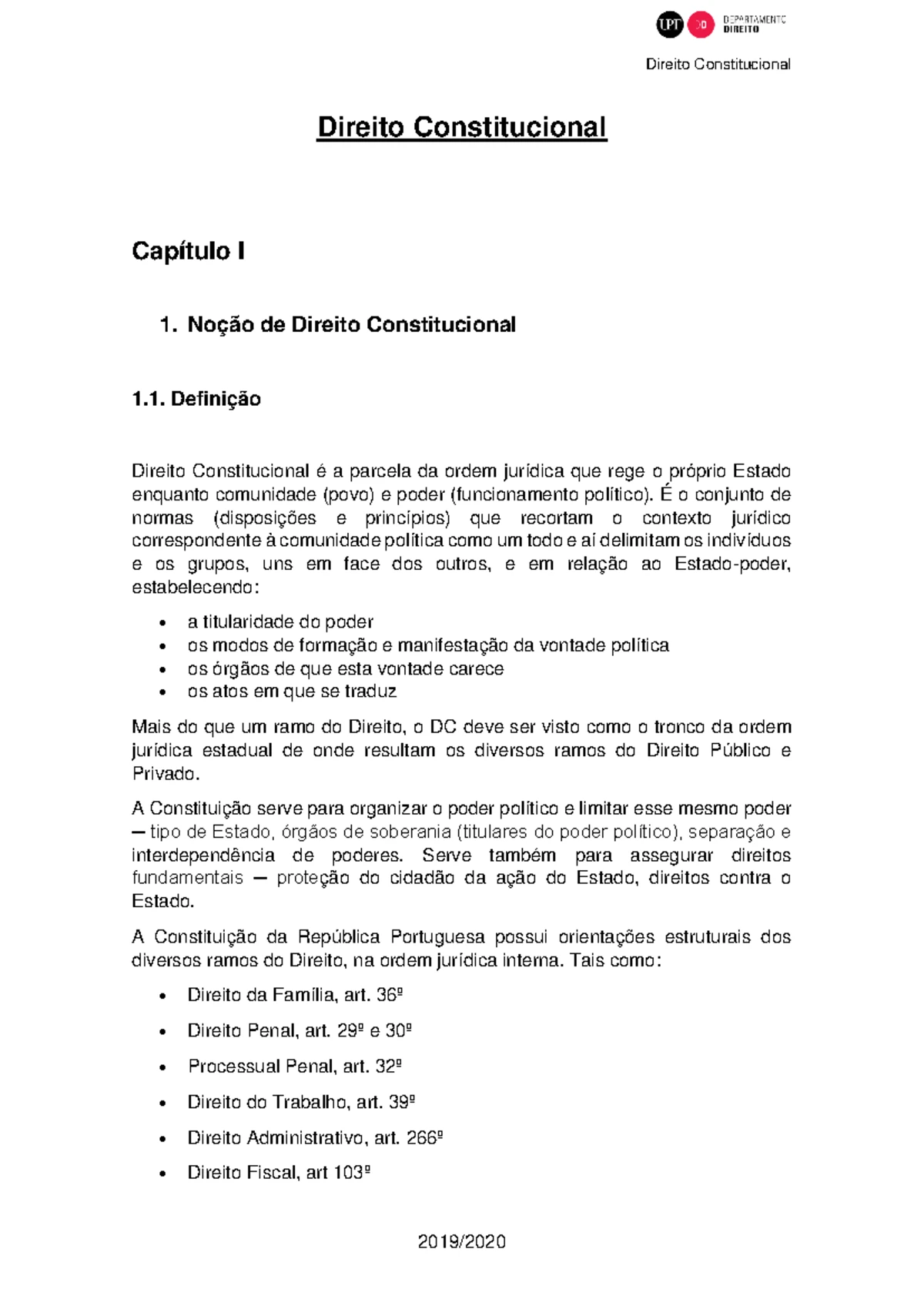 Direito Constitucional - resumos - Direito Constitucional Capítulo I 1 ...