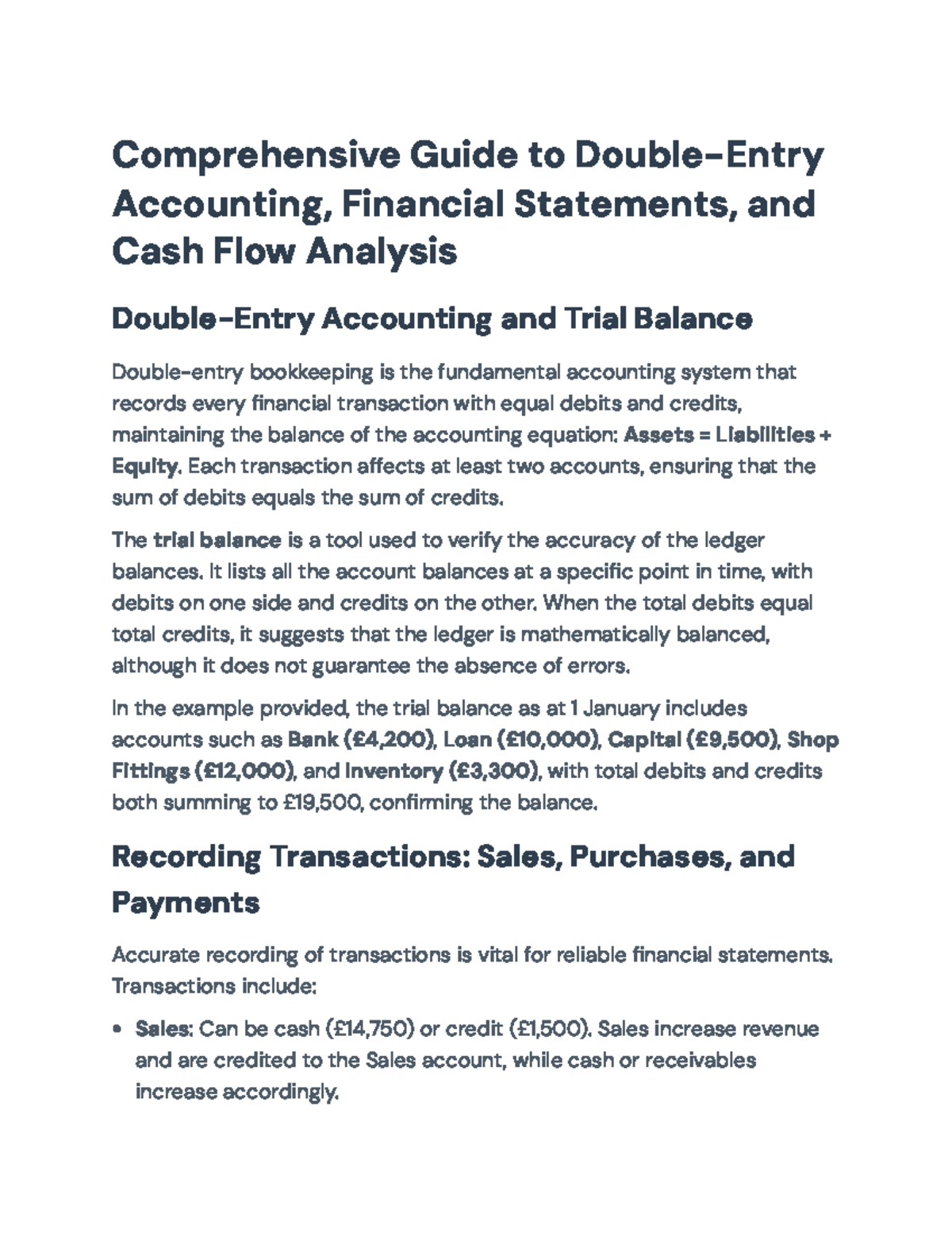 Comprehensive Guide to Double-Entry Accounting and Cash Flow Analysis ...
