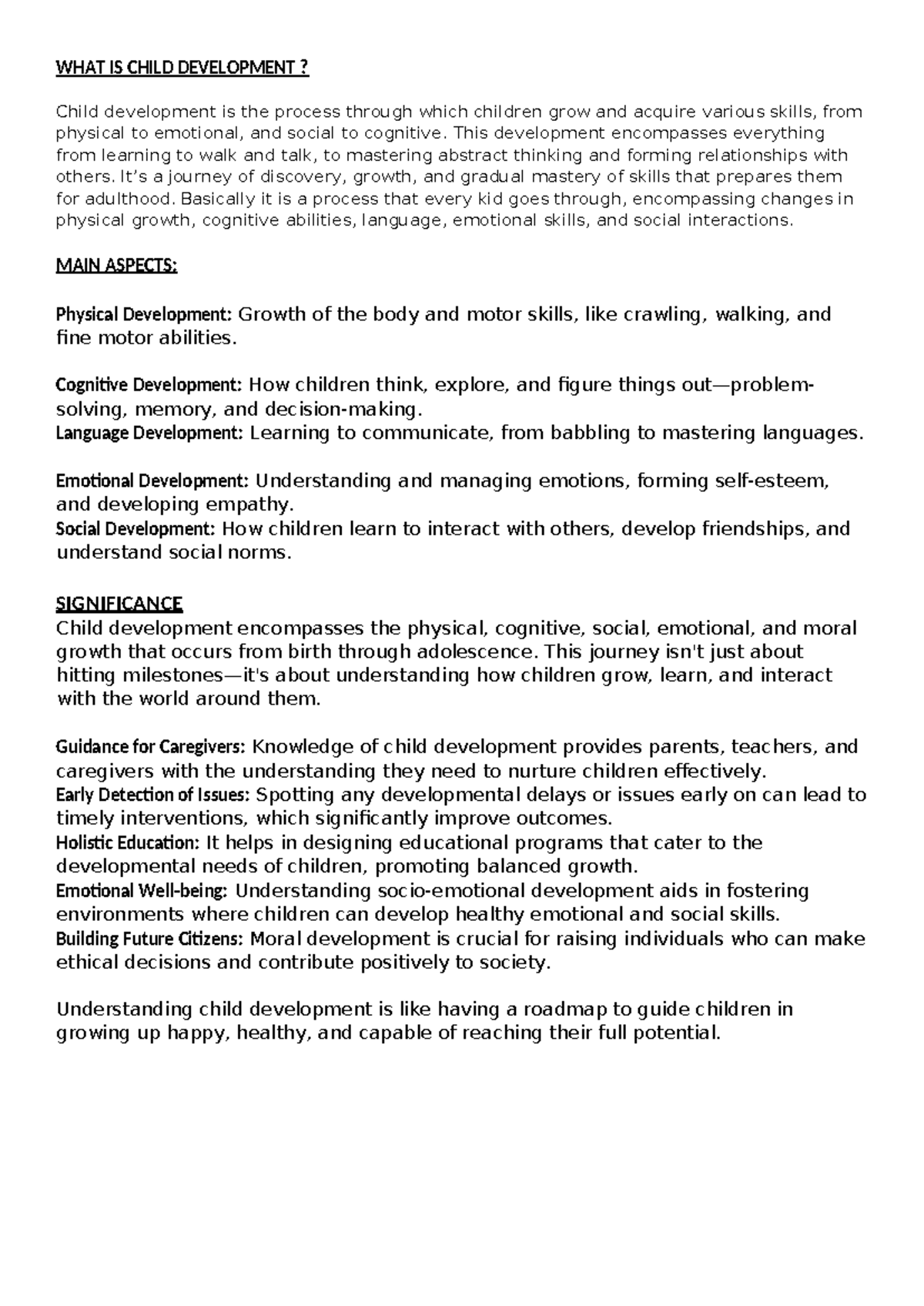 Understanding child development: A comprehensive overview - Studocu