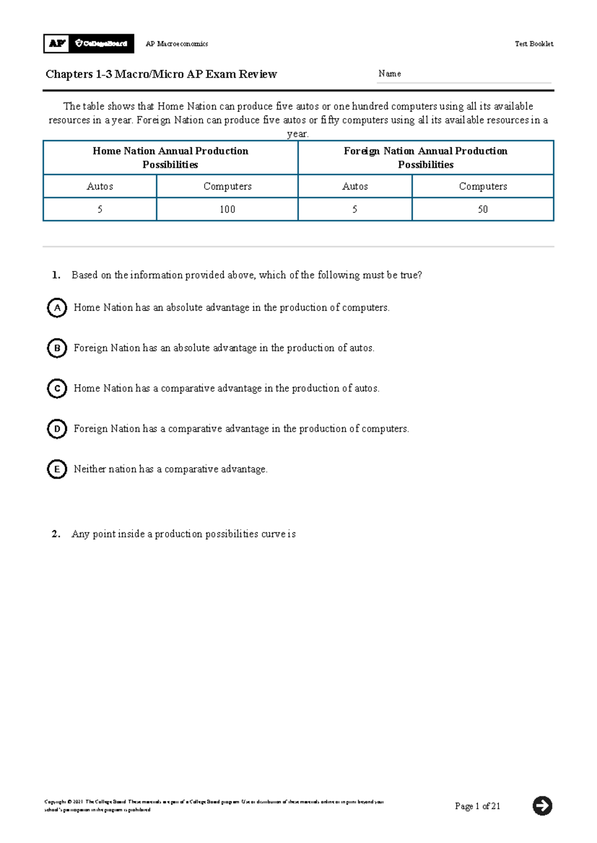 Macro Chaps 1-3APExam Review Multiple Choice - Chapters 1-3 Macro/Micro ...