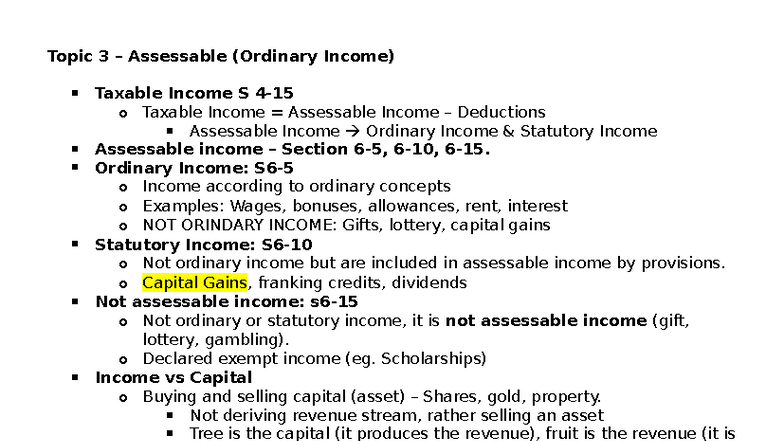 Topic 3 Lecture Notes: Ordinary Income & Taxable Income Concepts - Studocu