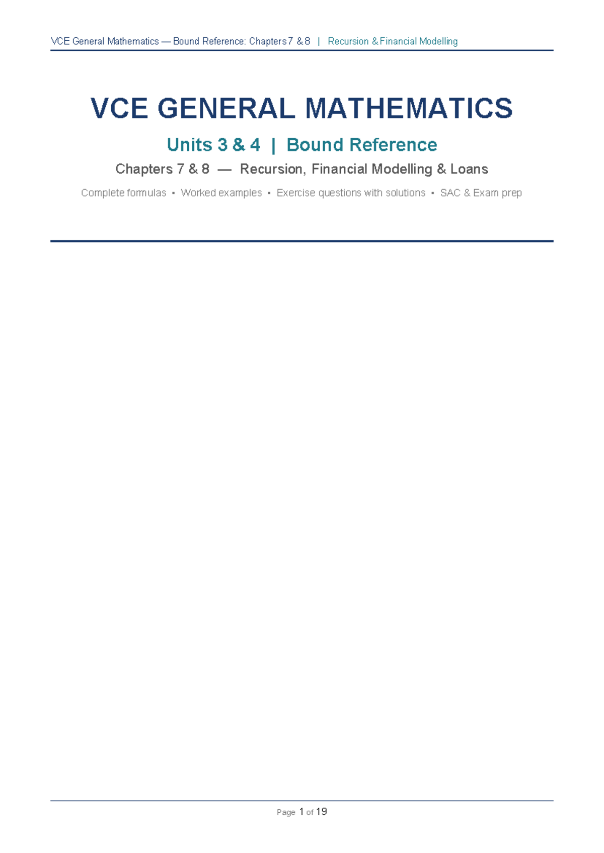 VCE General Mathematics Bound Reference: Chapters 7 & 8 Recursion ...