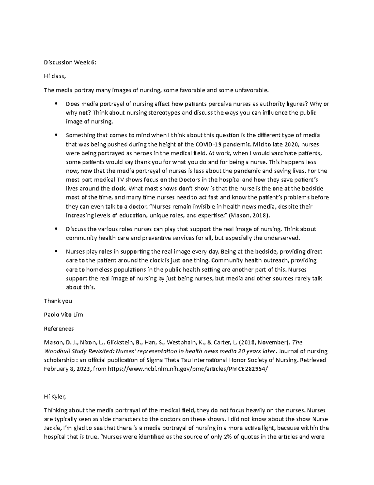 NUR 307 Discussion 7: Media Portrayal of Nursing and Its Impact - Studocu