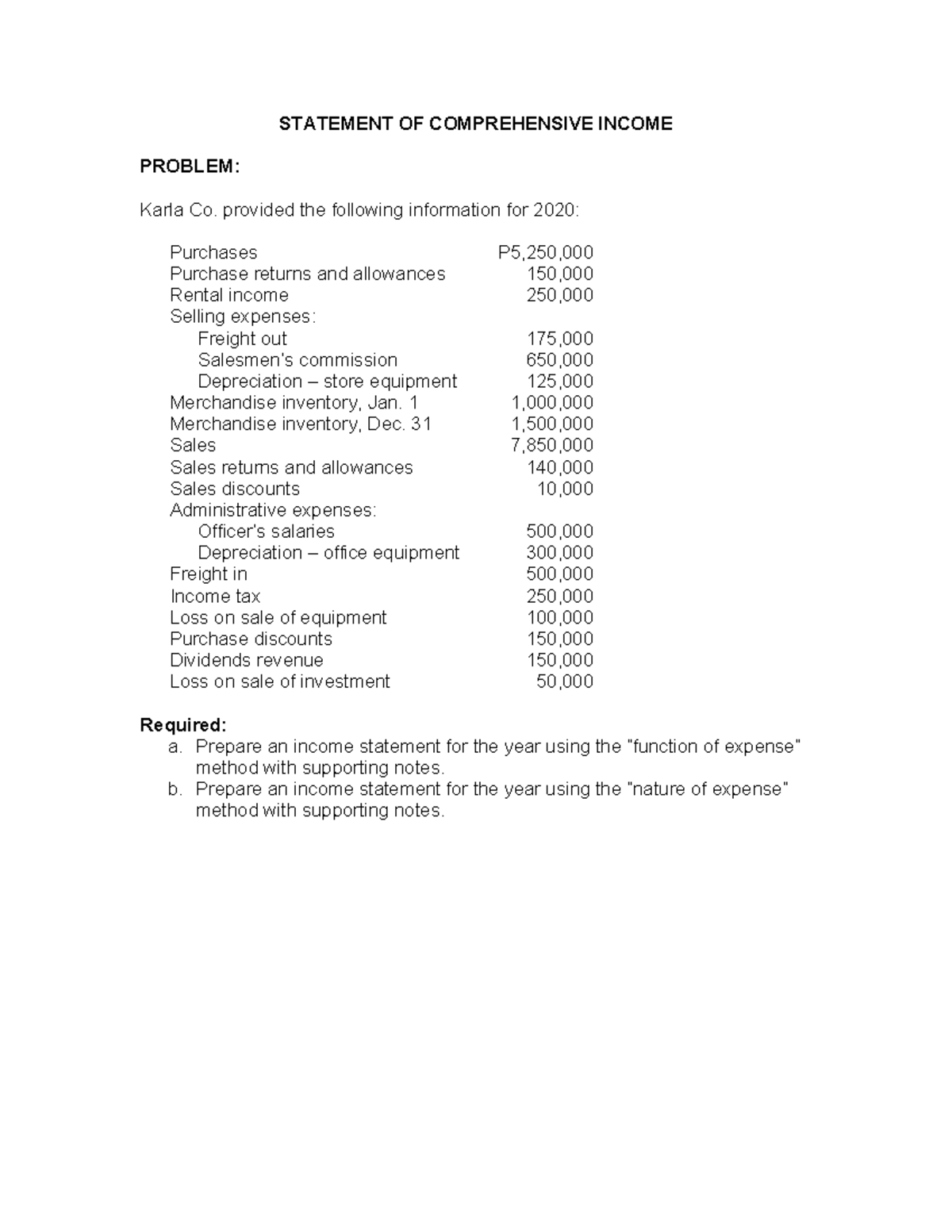 Comprehensive Income Statement Problems (No Answers) - ACC 101 - Studocu