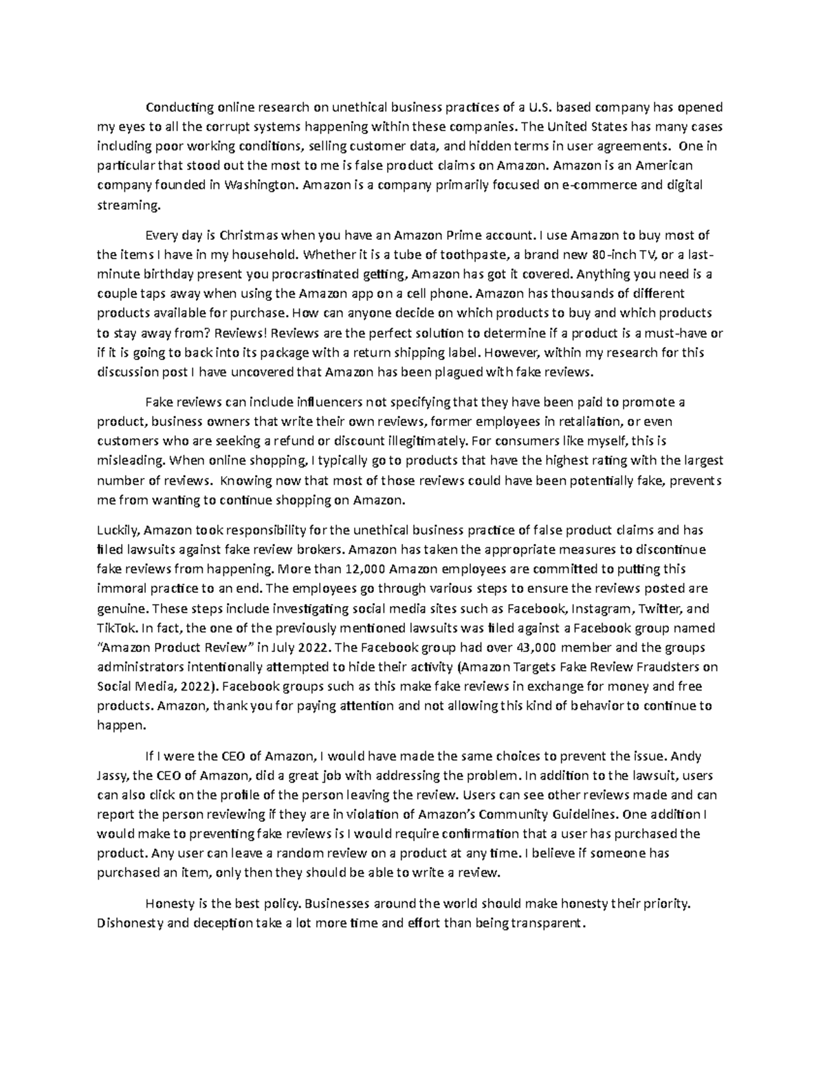 Discussion 1 - Unethical Business Practices at Amazon: Fake Reviews ...