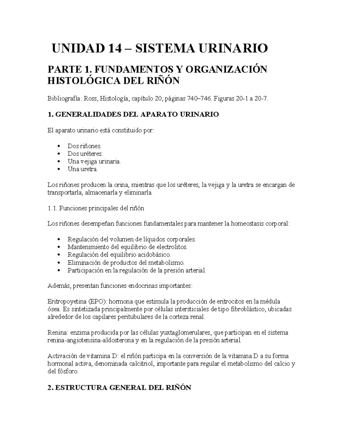 UNIDAD 14: SISTEMA URINARIO - FUNDAMENTOS HISTOLÓGICOS DEL RIÑÓN - Studocu