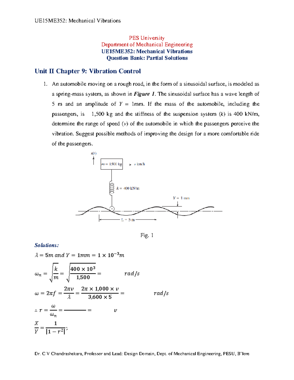 UE15ME352: Mechanical Vibrations Quiz Solutions & Insights - Studocu