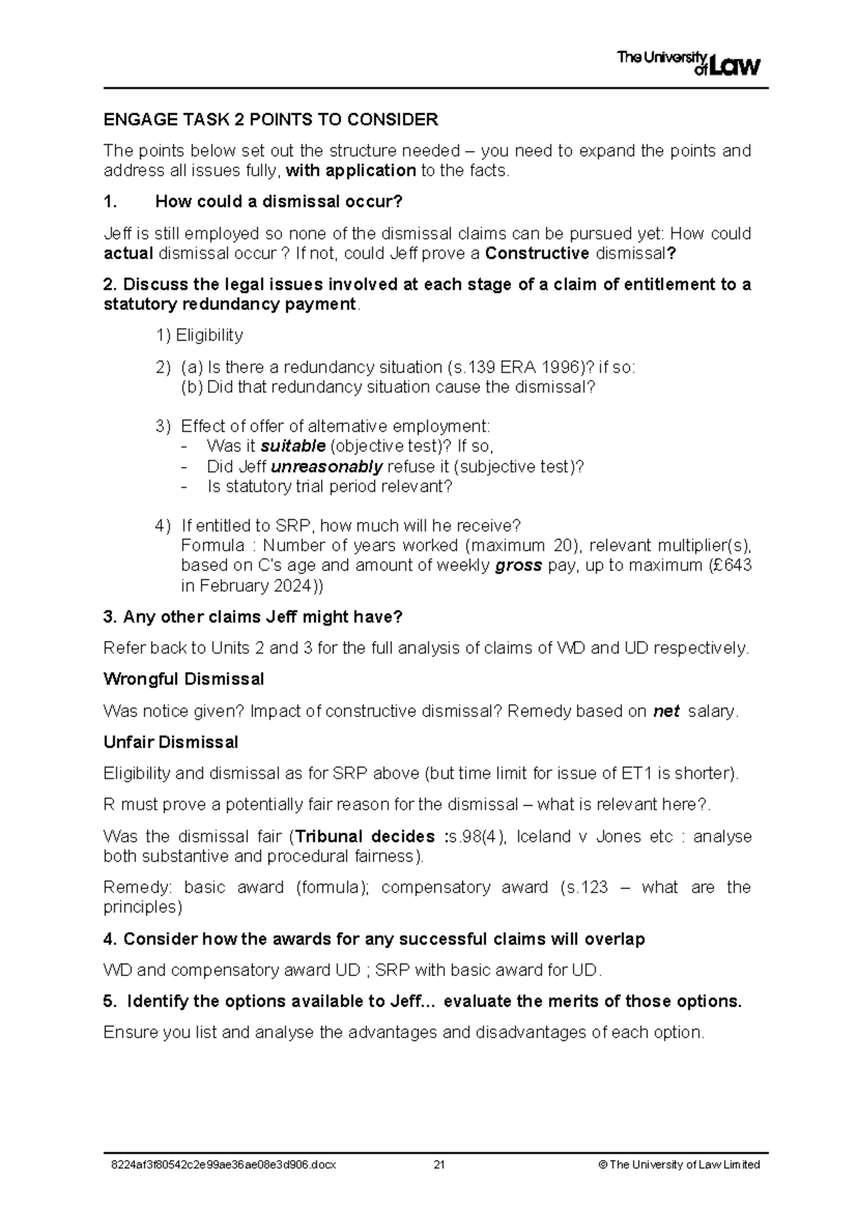ENGAGE TASK 2: Legal Analysis of Dismissal Claims and Redundancy - Studocu