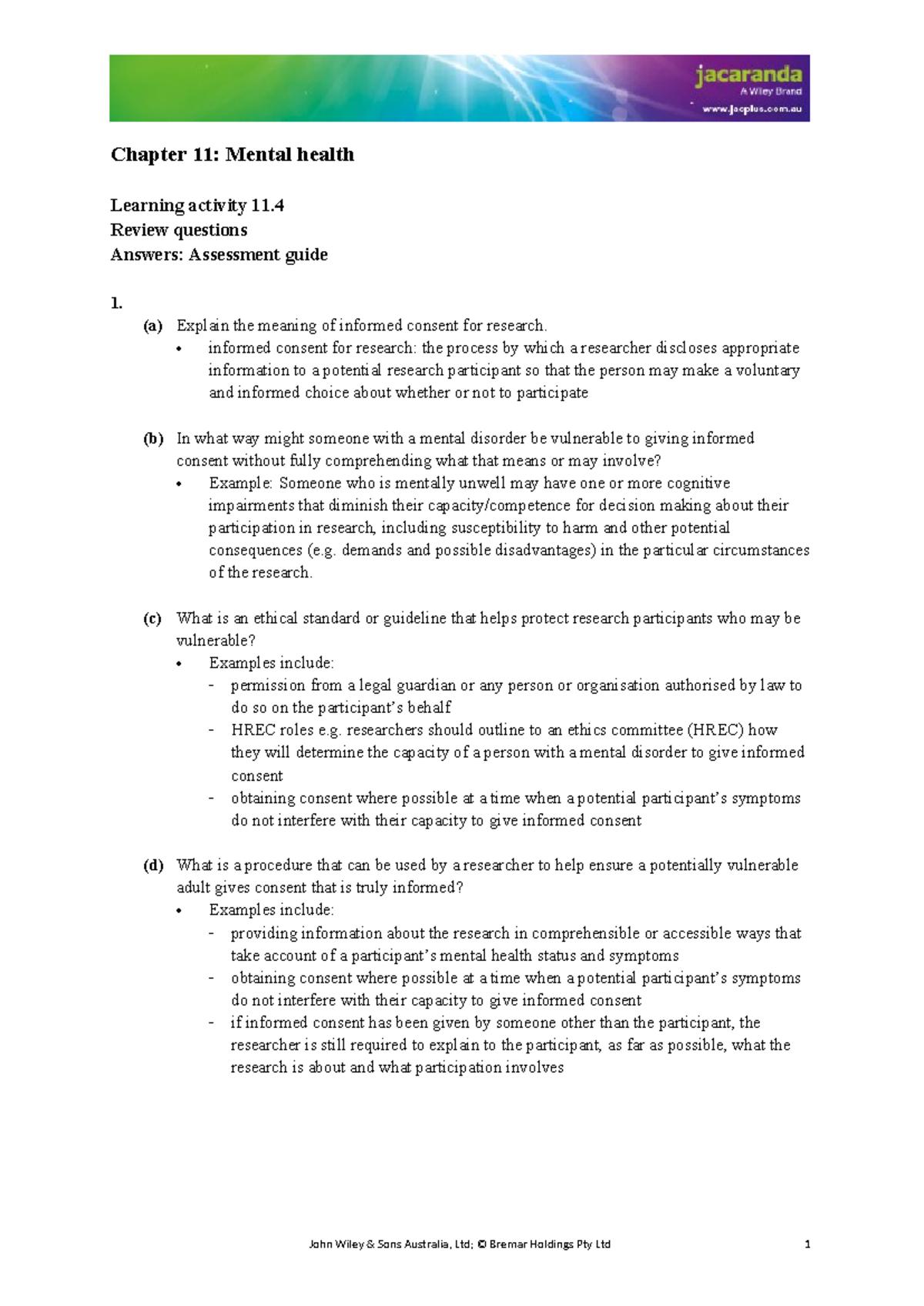 LA 11 - learning activity - Chapter 11: Mental health Learning activity ...