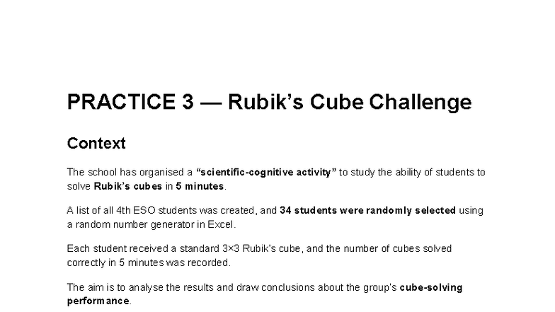 Practice 3 — Rubik's Cube Challenge Analysis and Results - Studocu