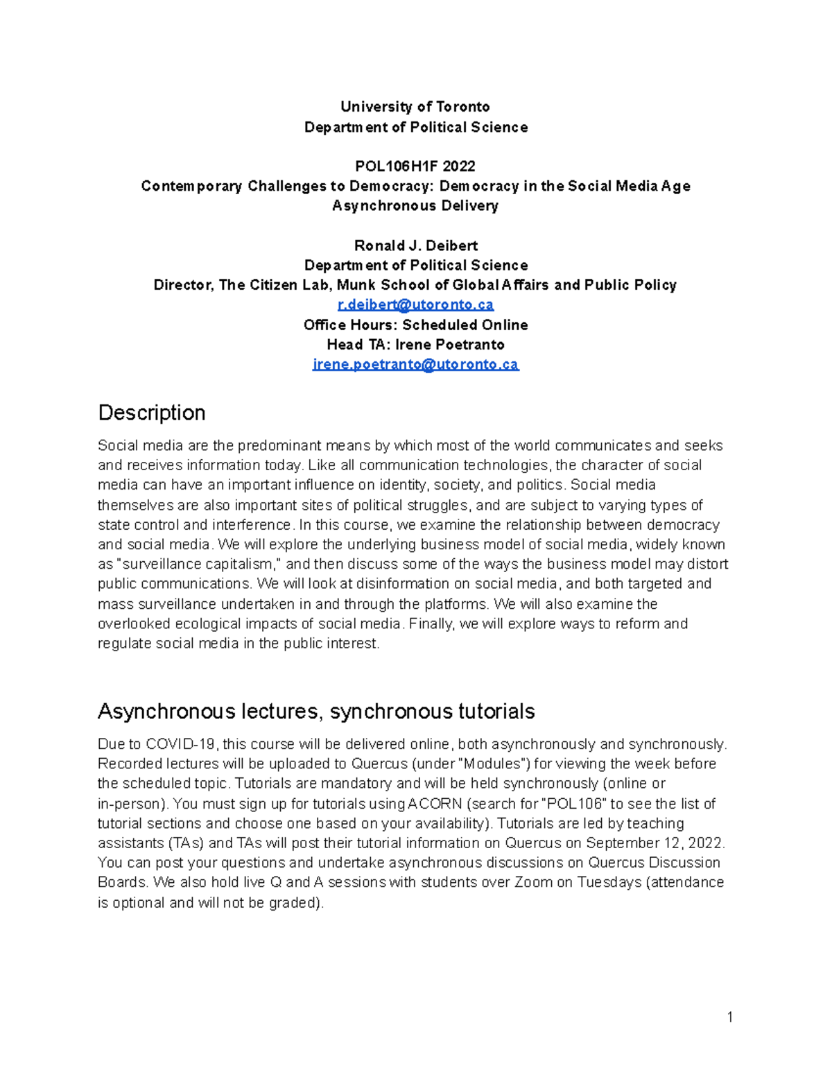 POL106 Fall 2022 Syllabus - University of Toronto Department of ...