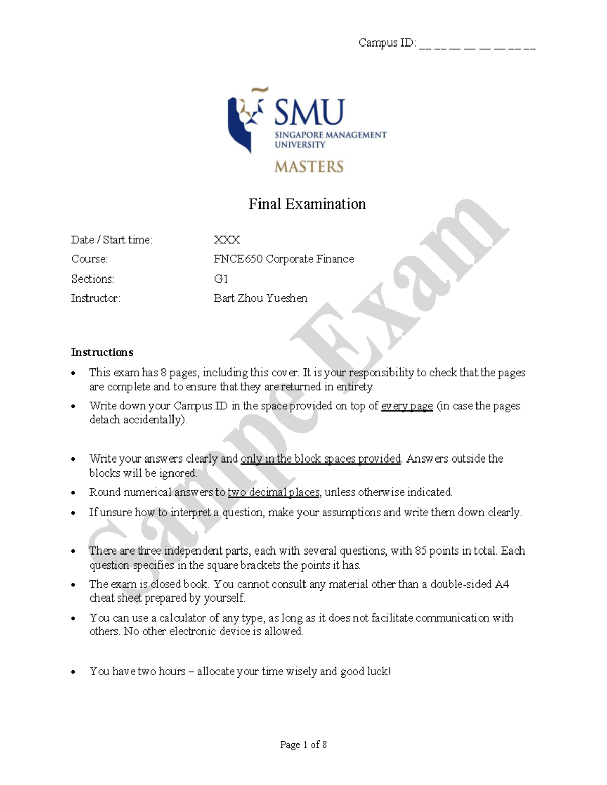 FNCE650 Corporate Finance Final Exam Sample Questions and Answers - Studocu