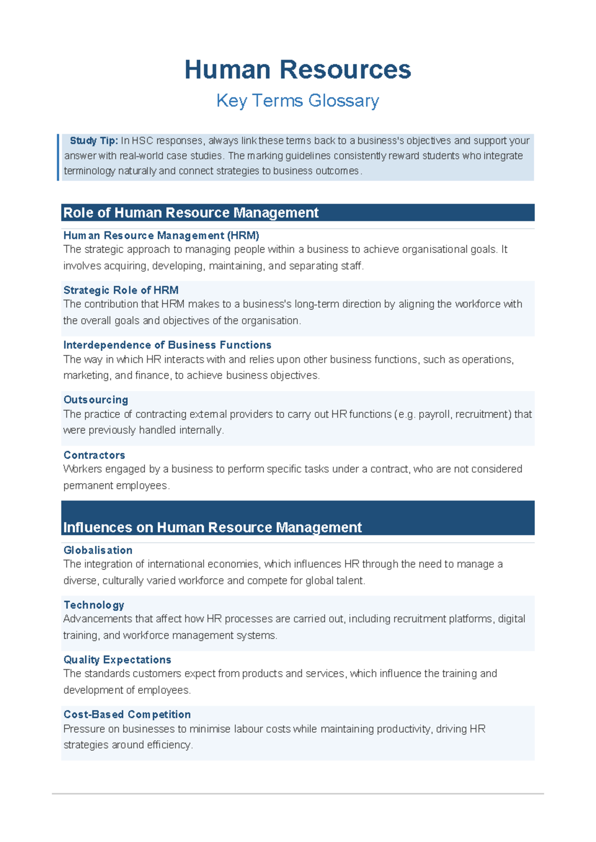 HRM Key Terms Glossary: Essential Study Guide for HSC - Studocu