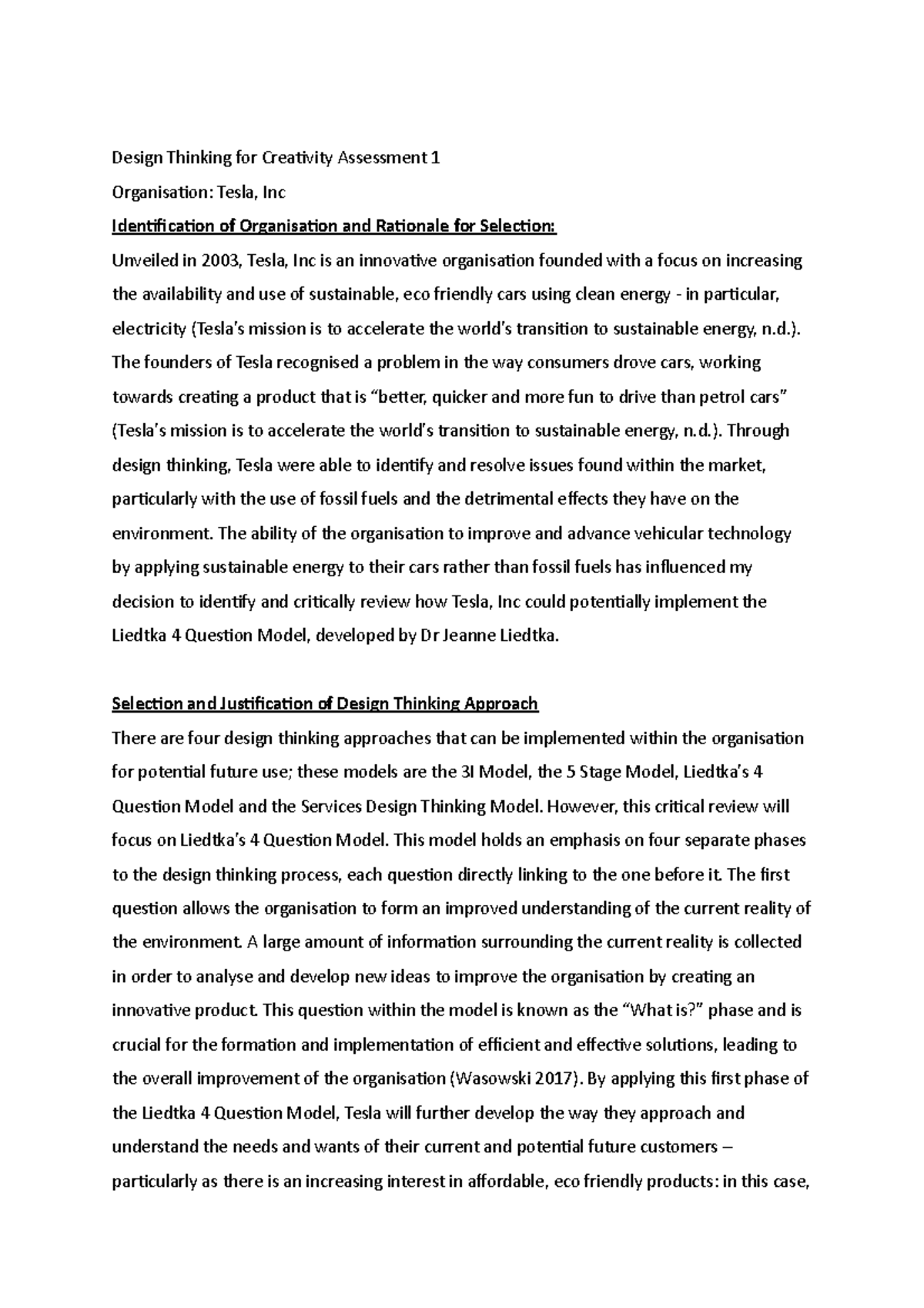 Design Thinking for Creativity Assignment 1 - ). The founders of Tesla ...