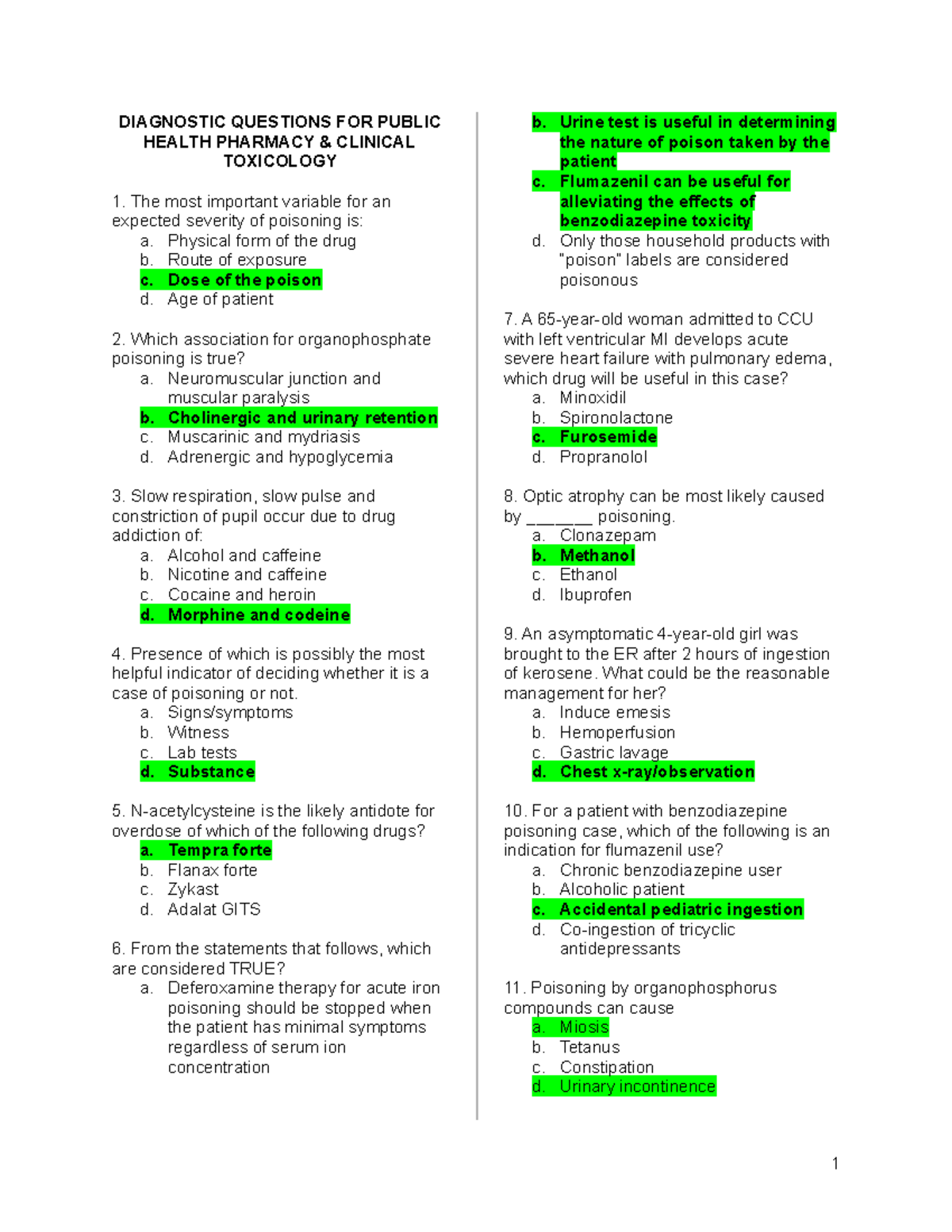 Public Health & TOXI Diagnostic Questions Review Notes - Studocu