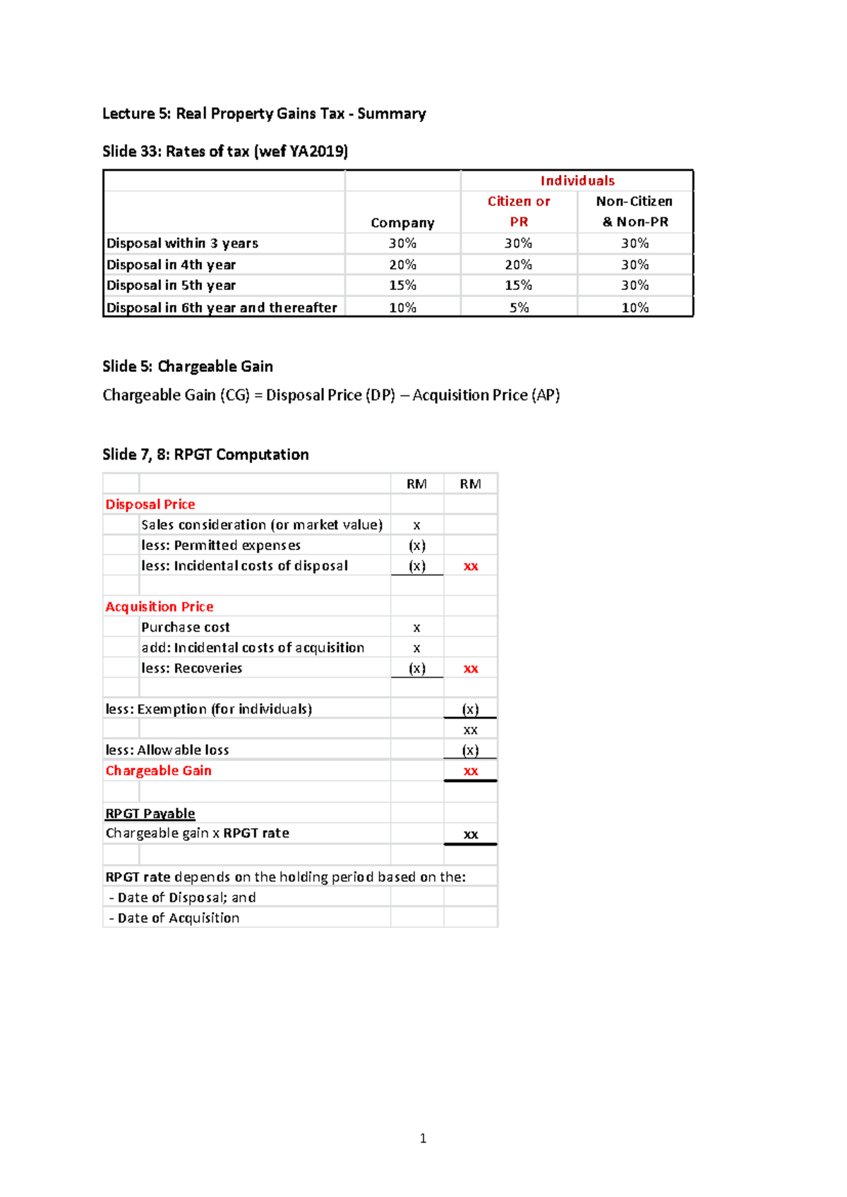 L05 2021 05 RPGT RPC Summary - Lecture 5: Real Property Gains Tax ...
