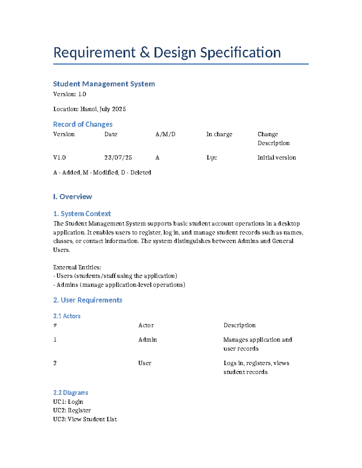 Student Management System Design Specification Report V1.0 - Studocu