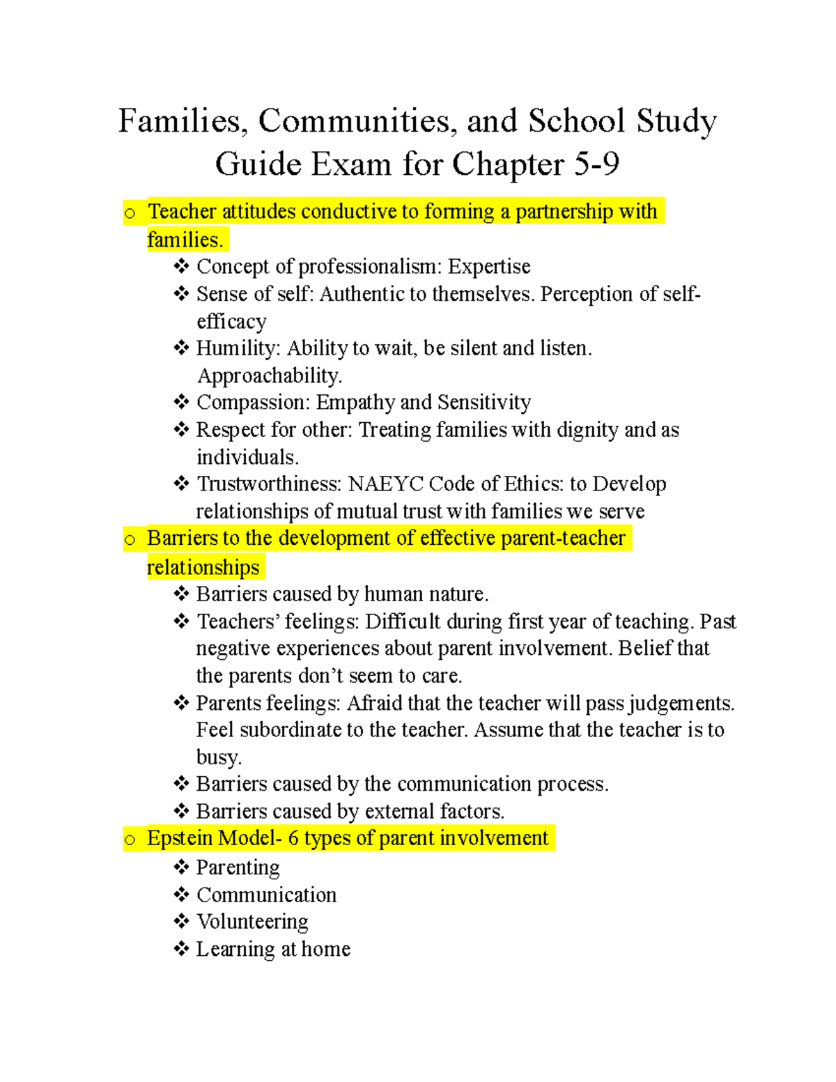 FCS CH. 5-9 Study Guide: Building Family-Teacher Partnerships - Studocu