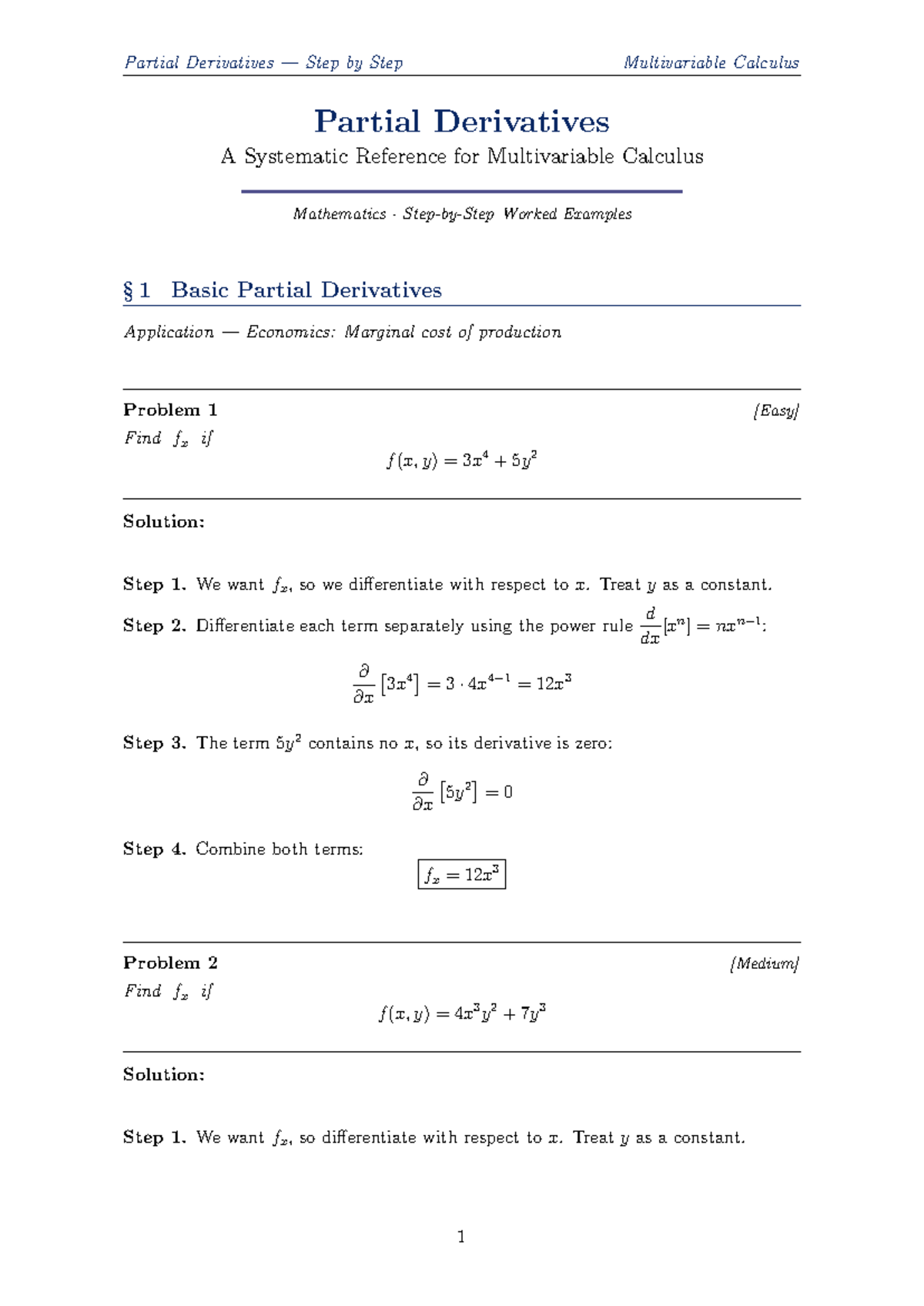 Partial Derivatives: A Systematic Reference for Multivariable Calculus ...