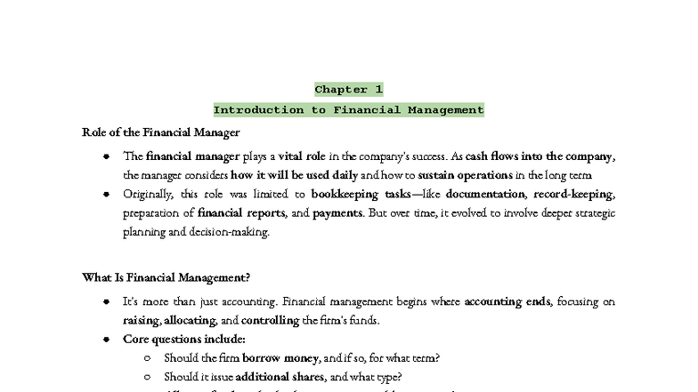 FIN081 Chapter 1-6 Overview: Financial Management Essentials - Studocu