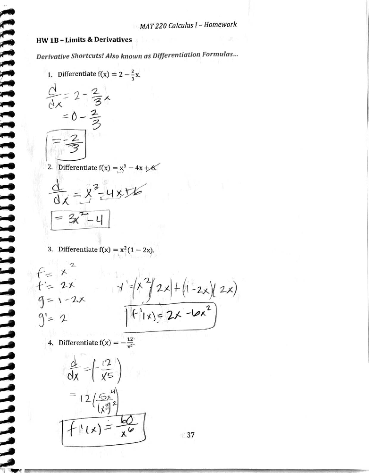 MAT 220 Calculus I Homework HW 1B: Limits & Derivatives - Studocu