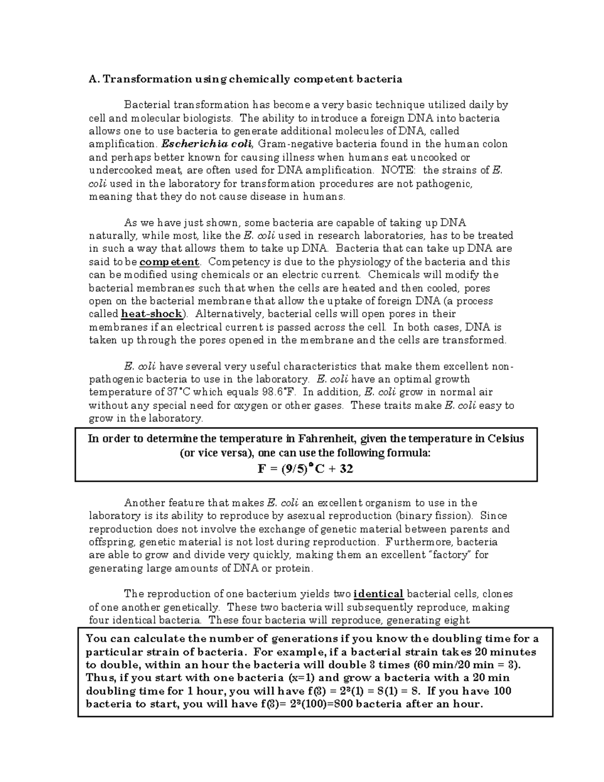 Lab 7 Manual - Lecture: Bacterial Transformation with E. coli - Studocu