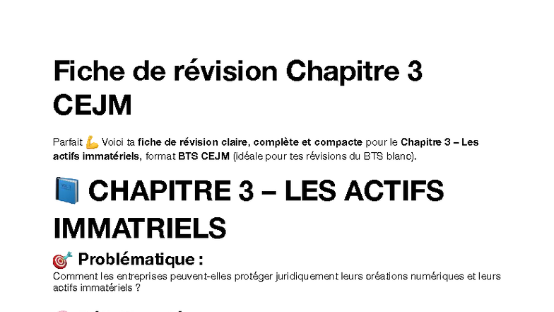 Fiche De R vision Chapitre 3 CEJM Les Actifs Immat riels Studocu