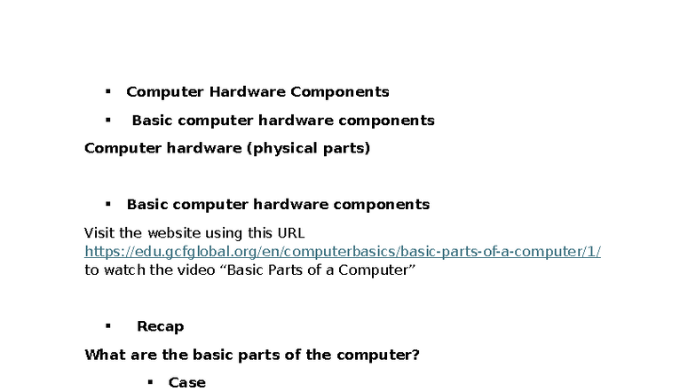 FDS Week 5 Notes: Understanding Basic Computer Hardware Components ...