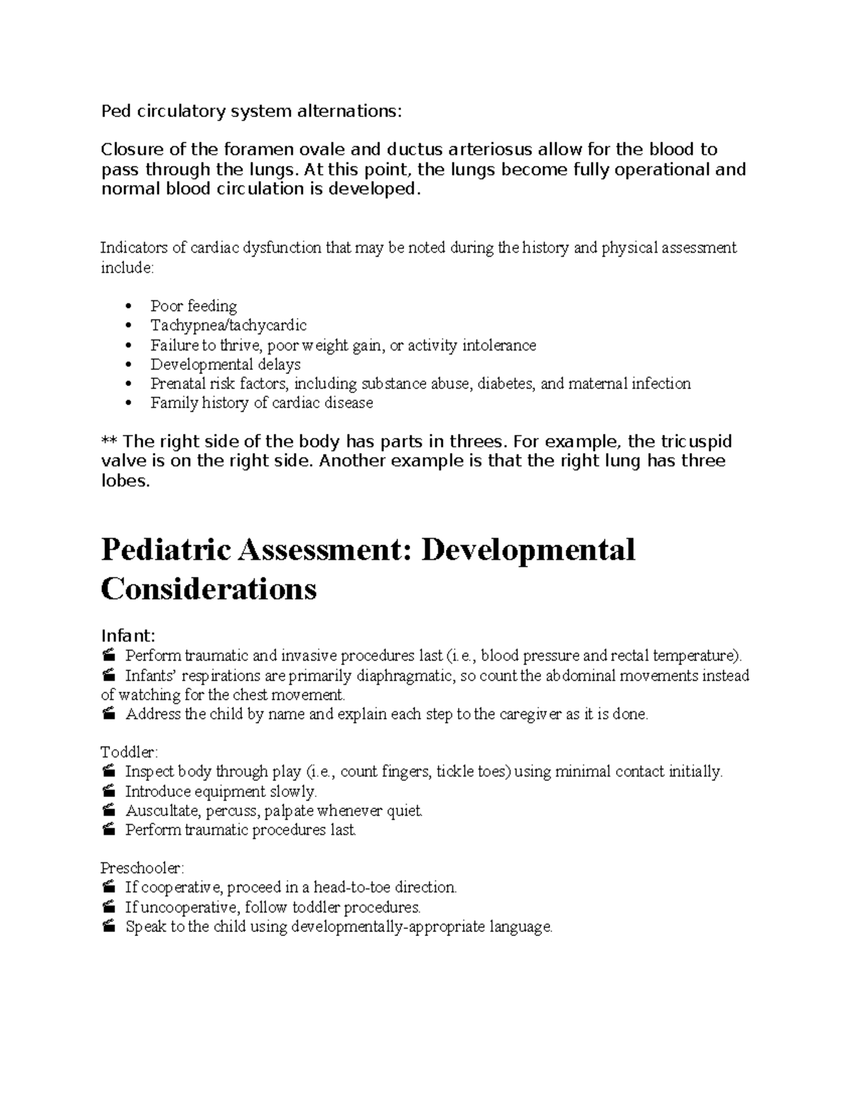 PEDS 101: Pediatric Cardiac Assessment & Anemia Management Notes - Studocu
