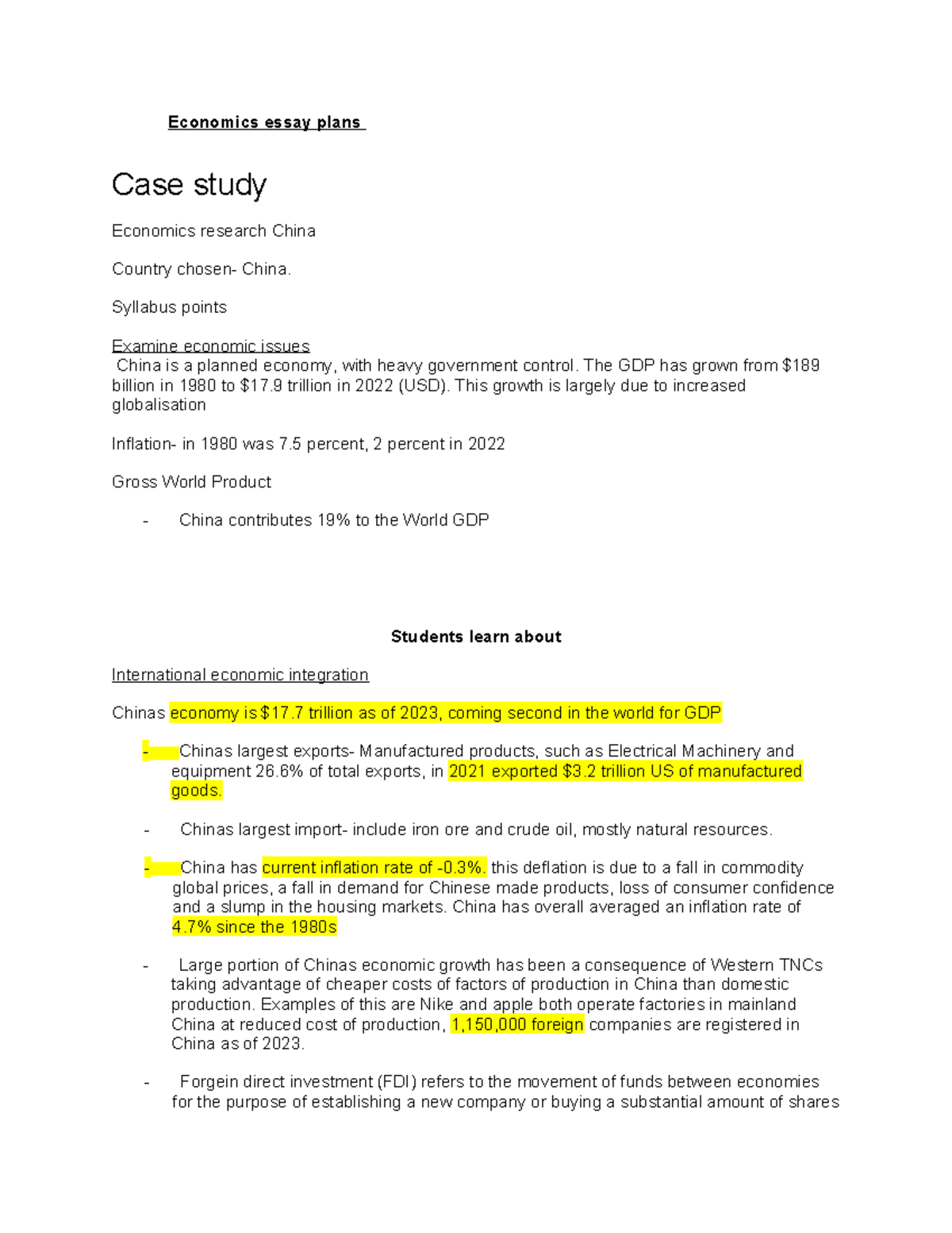Economics Essay Plans: Case Study on China's Economic Growth and ...