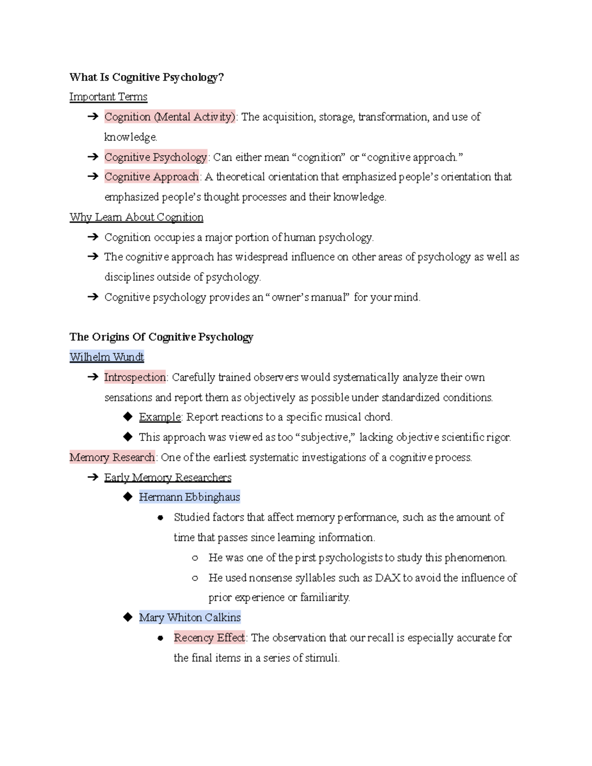 Chapter 1 Notes: Introduction to Cognitive Psychology Concepts - Studocu