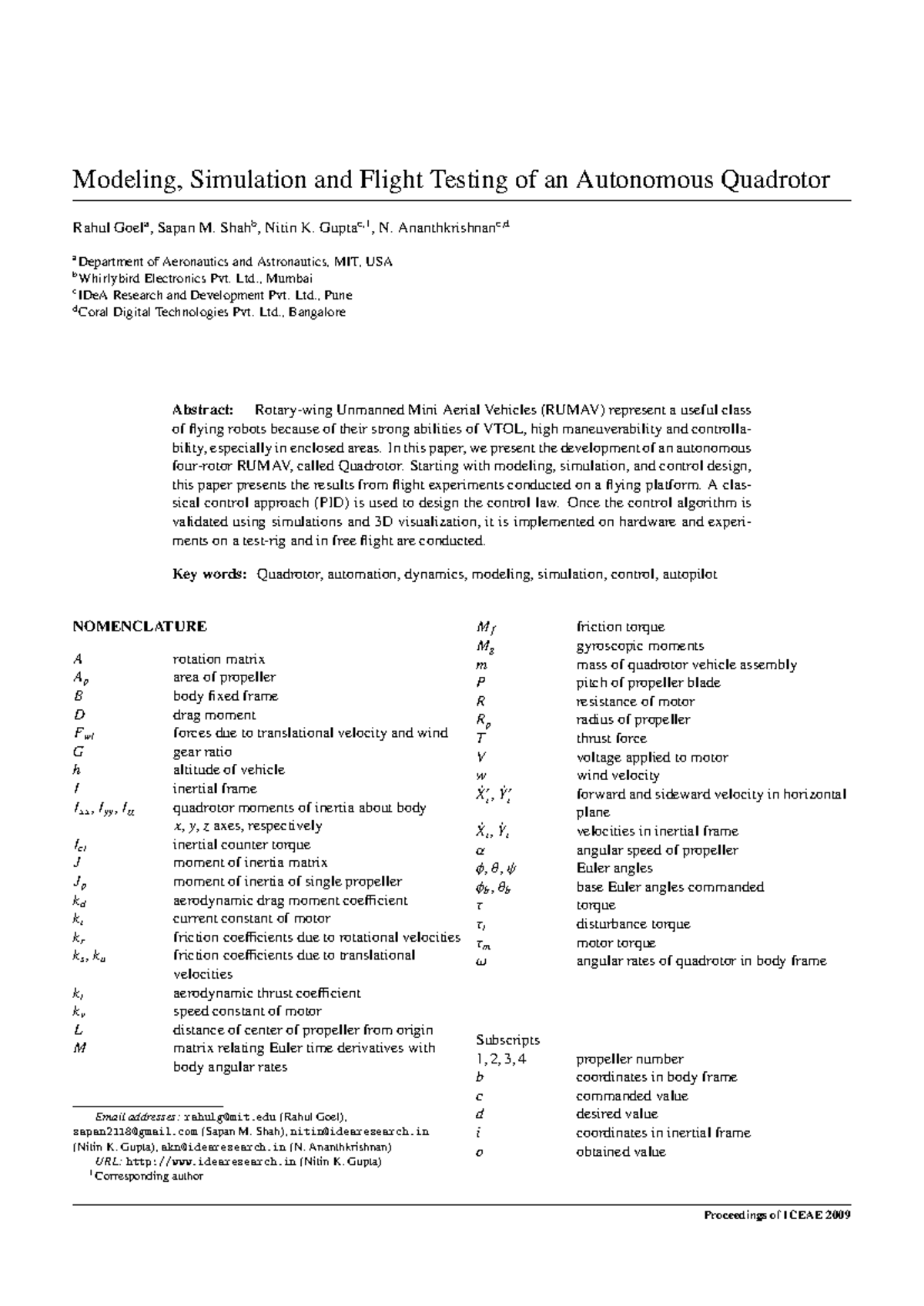 Modeling simulation and flight testing o - Shahb, Nitin K. Guptac,1, N ...