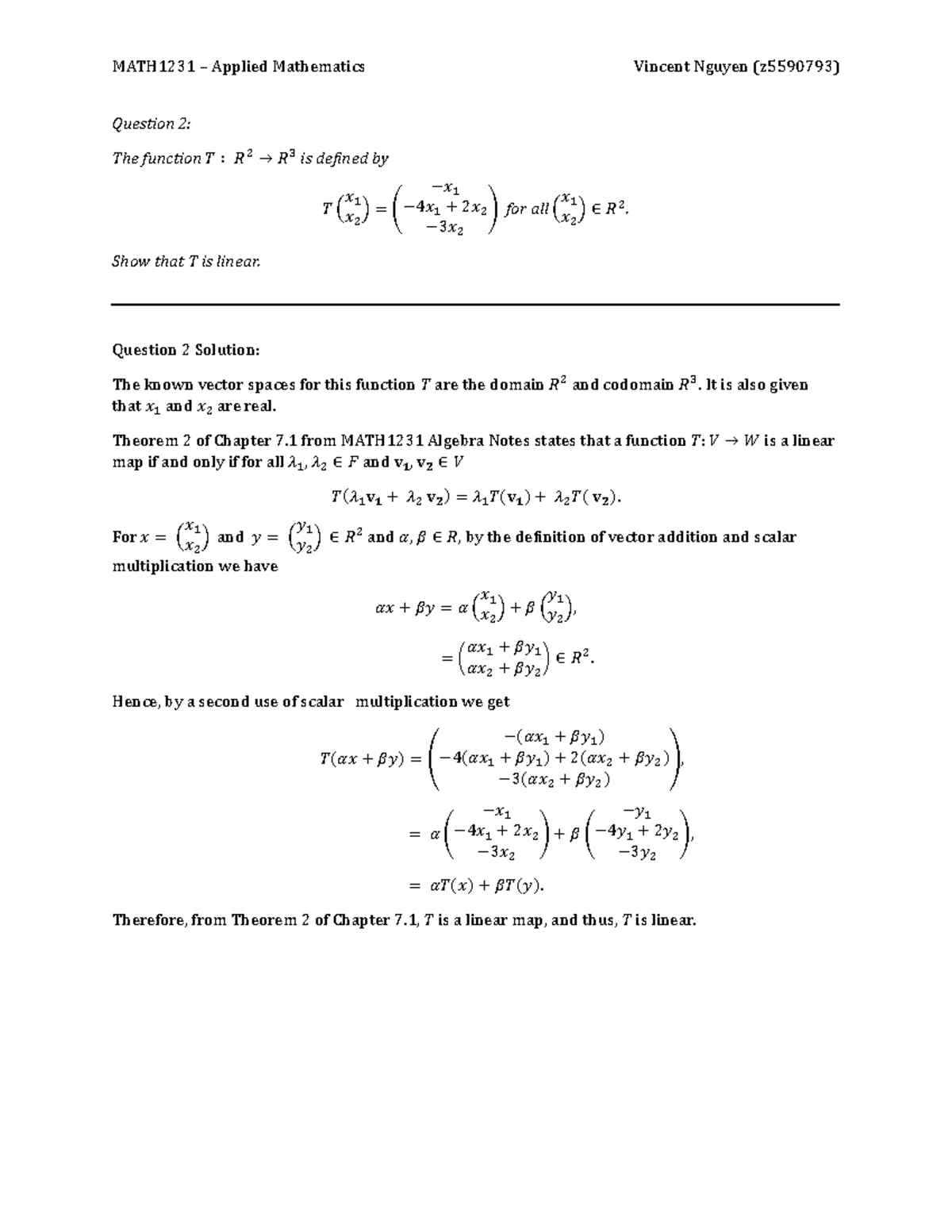 MATH1231 Applied Mathematics Assignment Solutions by Vincent Nguyen ...