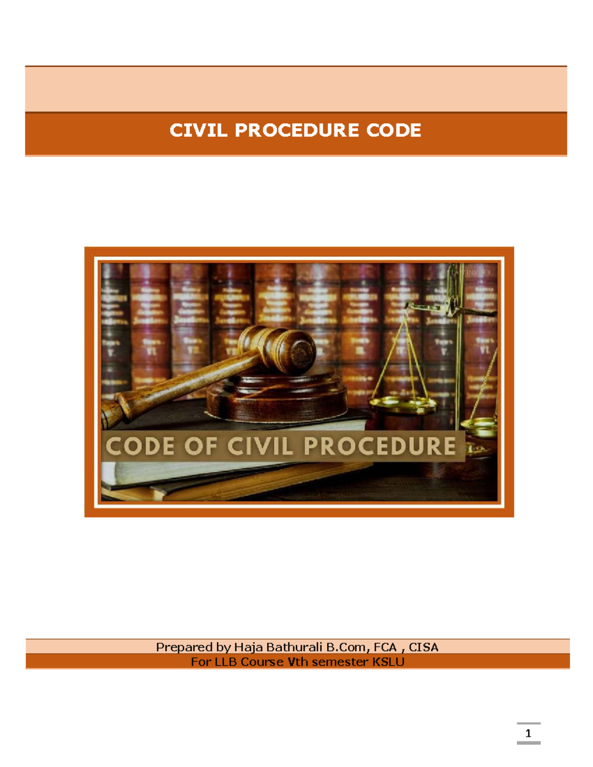 CIVIL PROCEDURE CODE: Key Concepts for LLB Vth Sem KSLU - Studocu