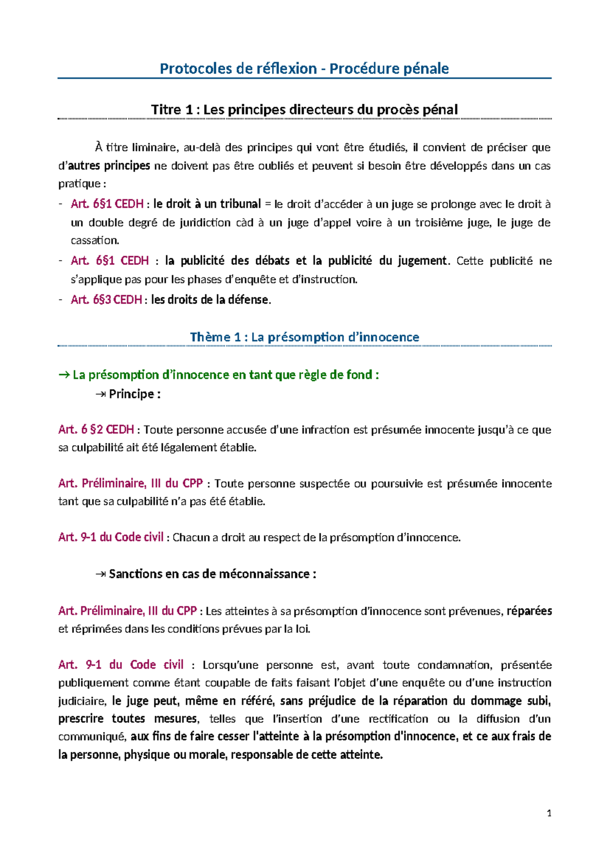 Protocole de Réflexion - Procédure Pénale et Contrôle d'Identité - Studocu