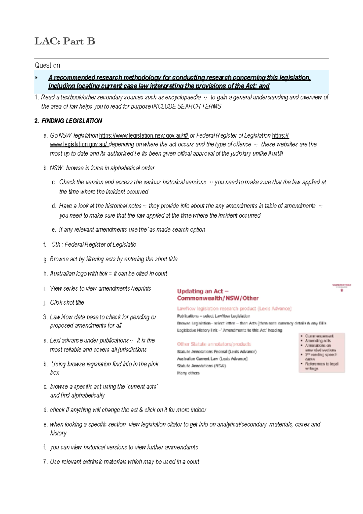 LAC research methodology - LAC: Part B Question ‣ A recommended ...