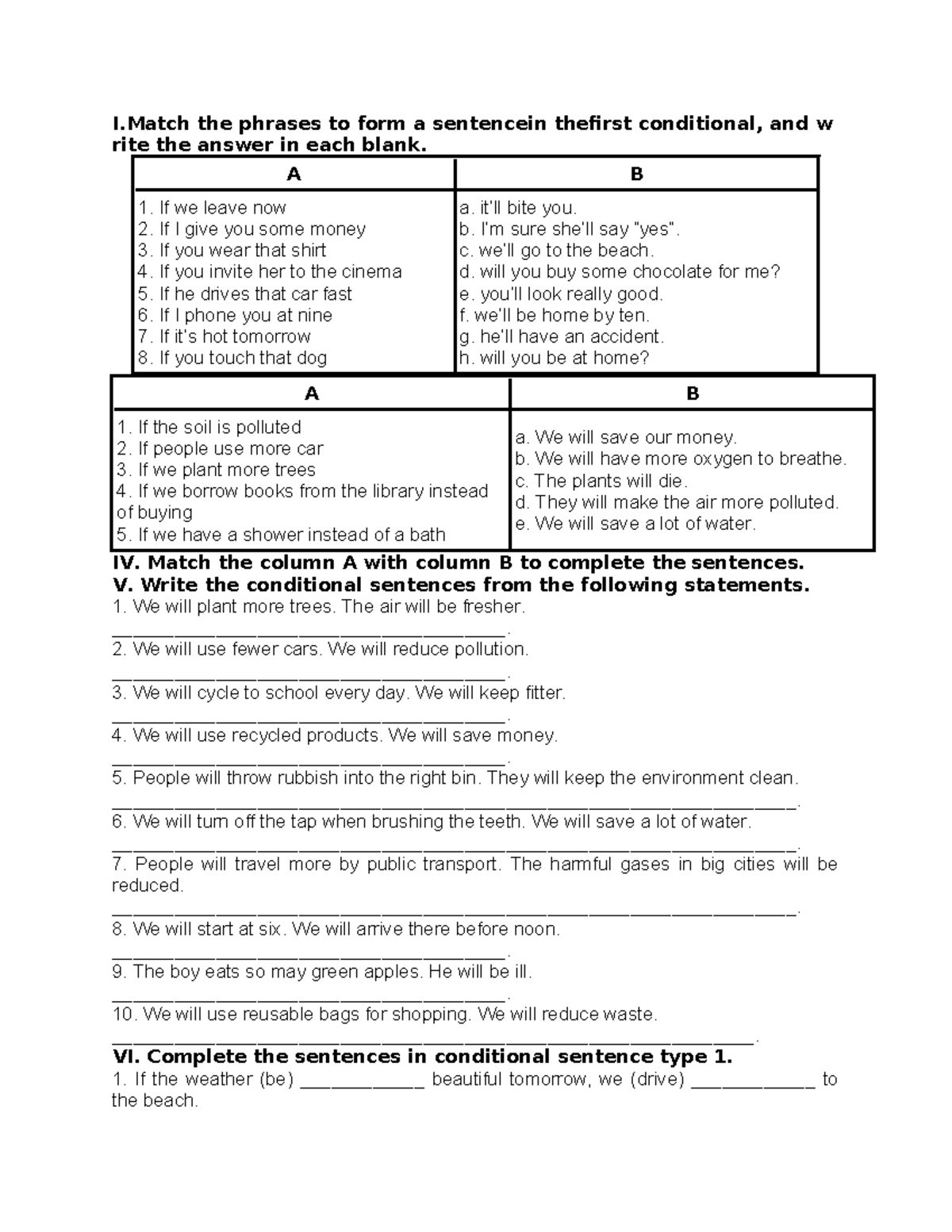 KHO ĐỀ UNIT 11 - Conditional Sentences Type 1 Practice - Studocu