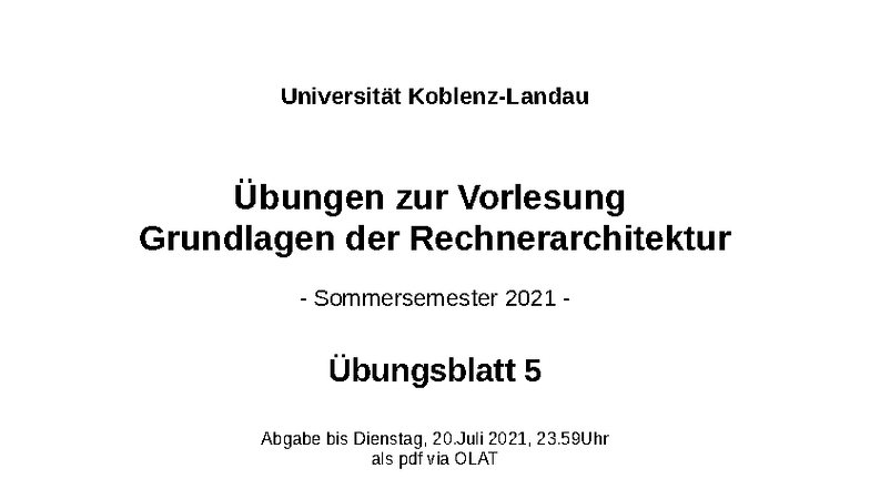 5. Übungsblatt GdRA: Grundlagen der Rechnerarchitektur SS 2021 - Studocu
