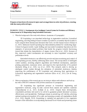 RES101-Module-1 - RESEARCH TITLE - REQUIREMENT Group Member: Program ...
