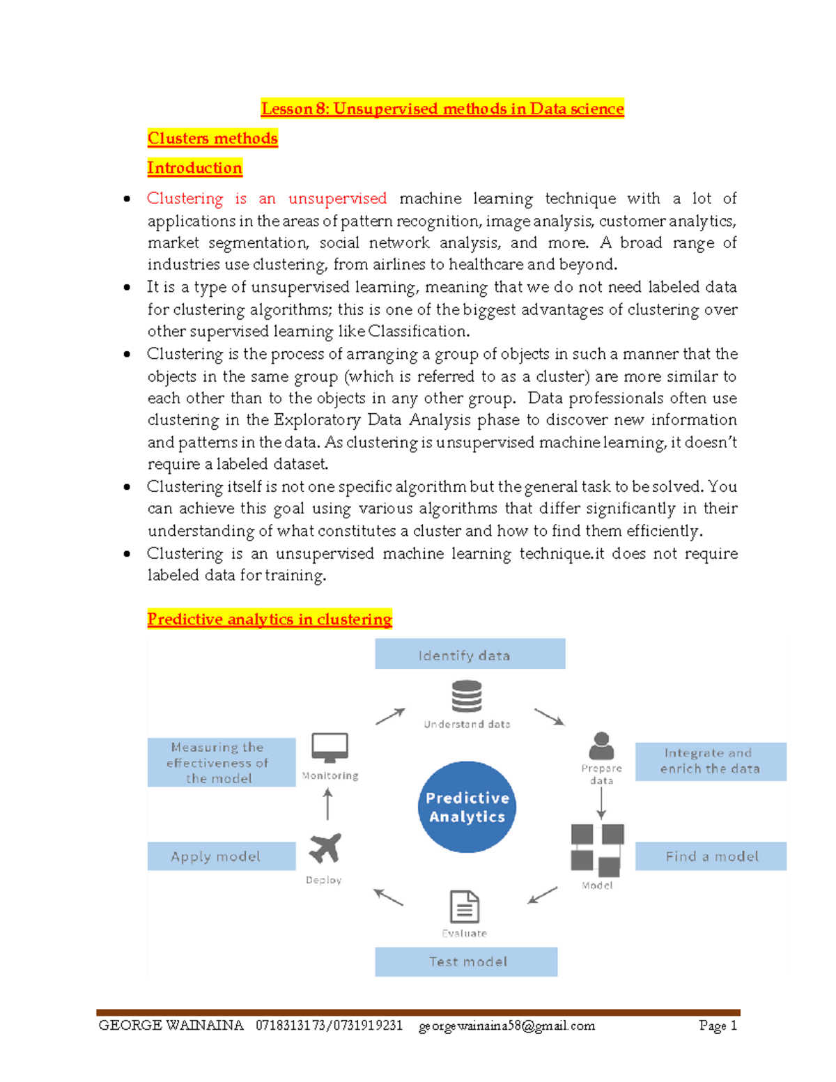 L8 Lesson: Exploring Unsupervised Methods in Data Science - Studocu