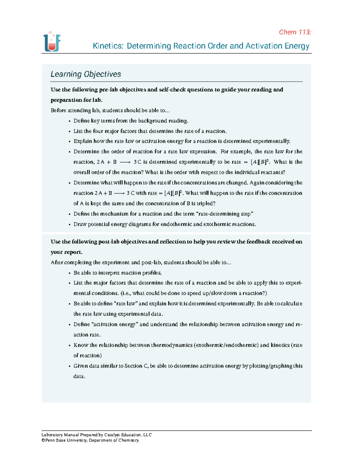 Kinetics Lab Report: Reaction Order & Activation Energy (Chem 113 ...