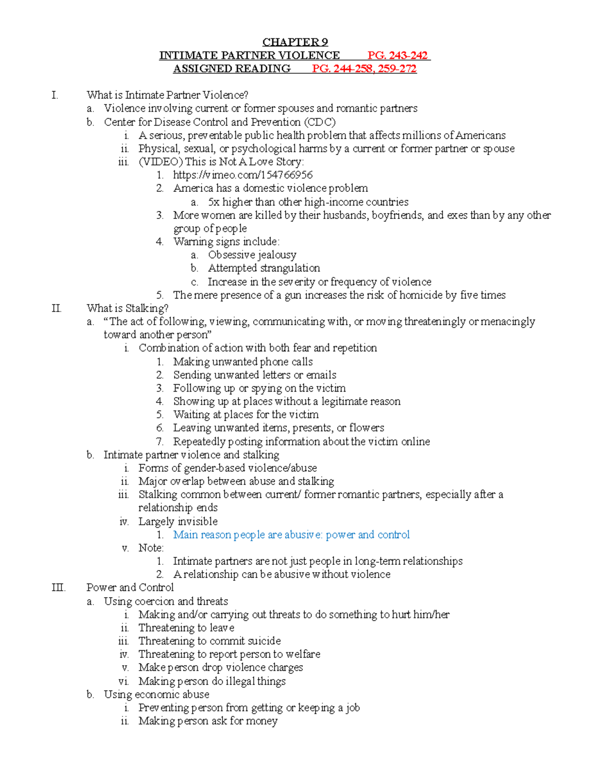 CCJ3666-Week 9-Chapter 9: Intimate Partner Violence Lecture Notes - Studocu