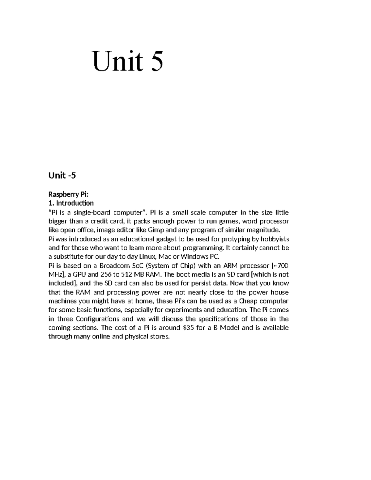 Unit 5 - Raspberry Pi Overview and Applications in IoT Systems - Studocu
